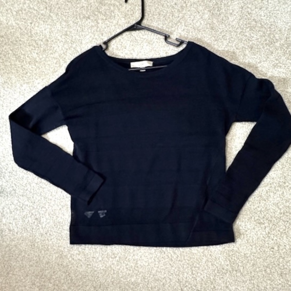 Ann Taylor LOFT Scoop Neck Sweater Drop-Shoulder Long Sleeves Black Medium